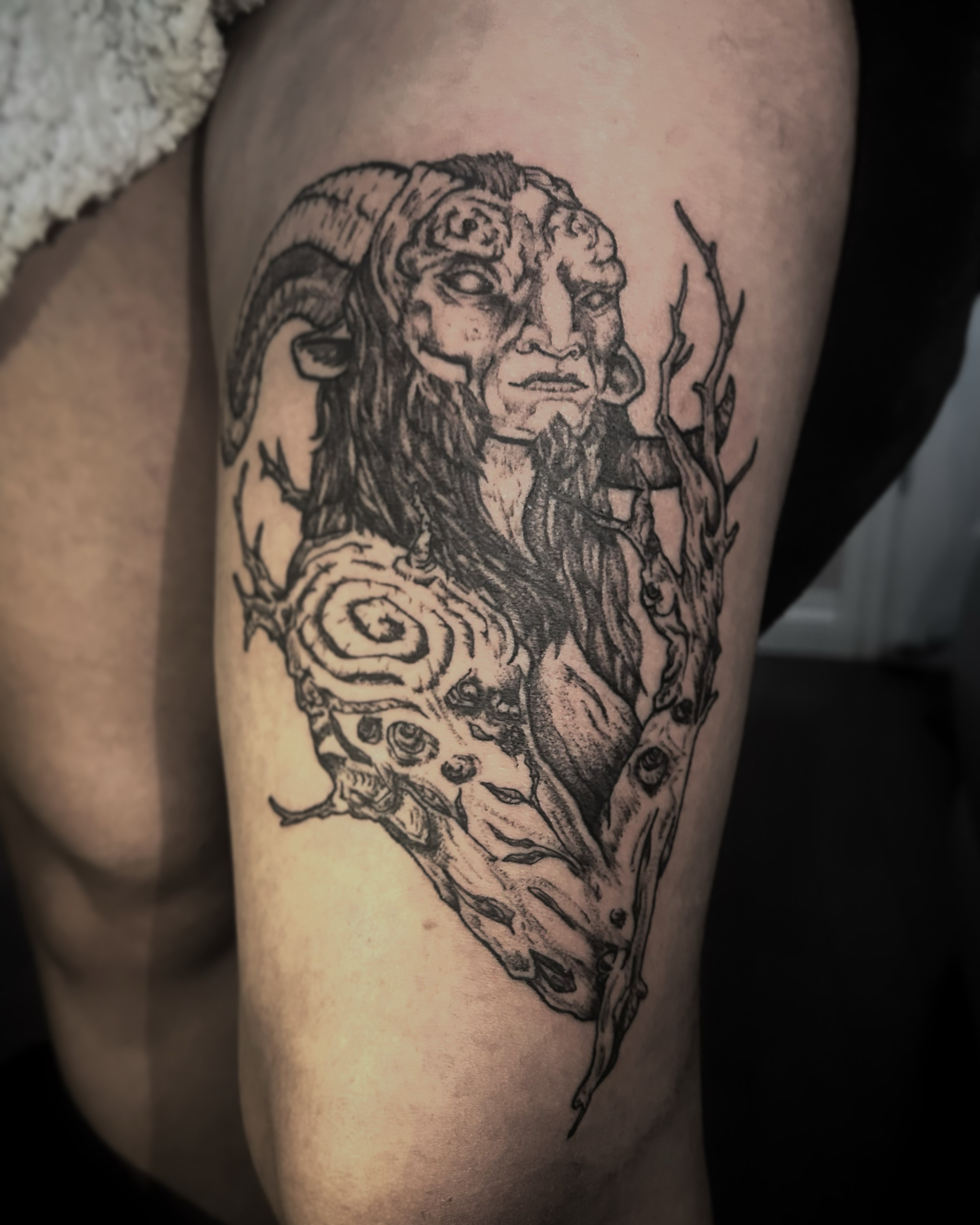 Large mythological composition across the shoulder